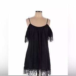 Laundry By Design Cold Shoulder Black Dress Tassels Fringe 100% Cotton Large